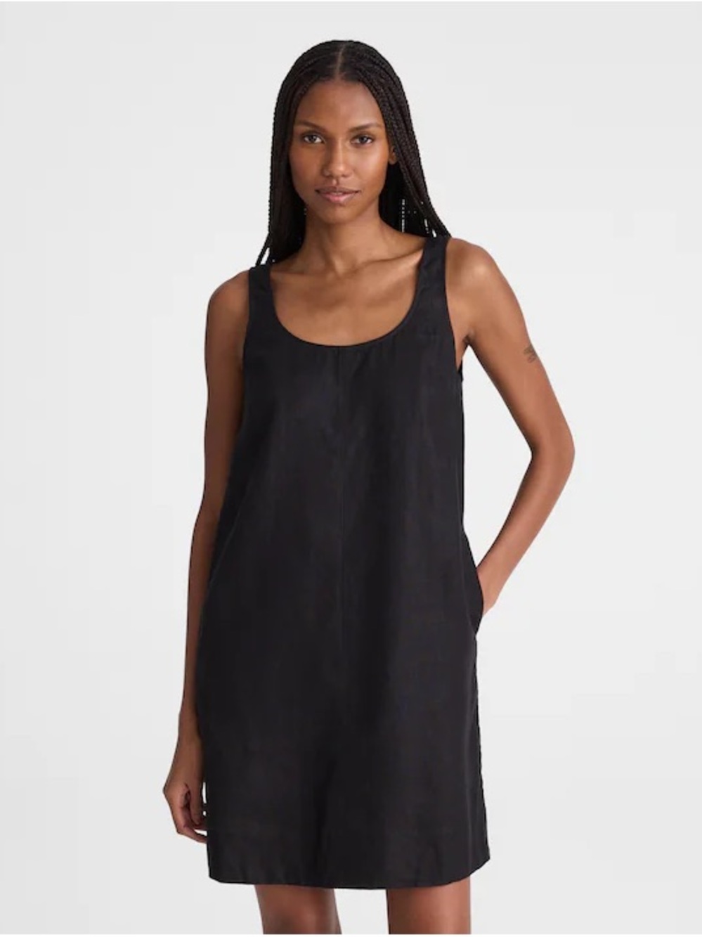 NWT Madewell 100% Linen Scoopneck Mini Shift Dress Jet Black Sleeveless S